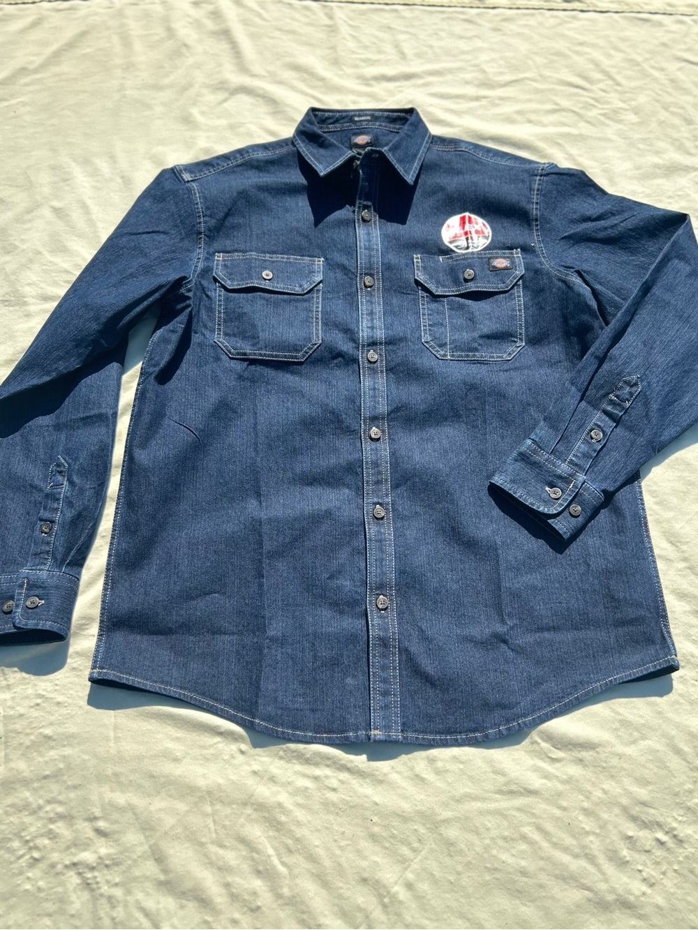 Dickies Men's Navy Blue Denim Button-Front Work Shirt